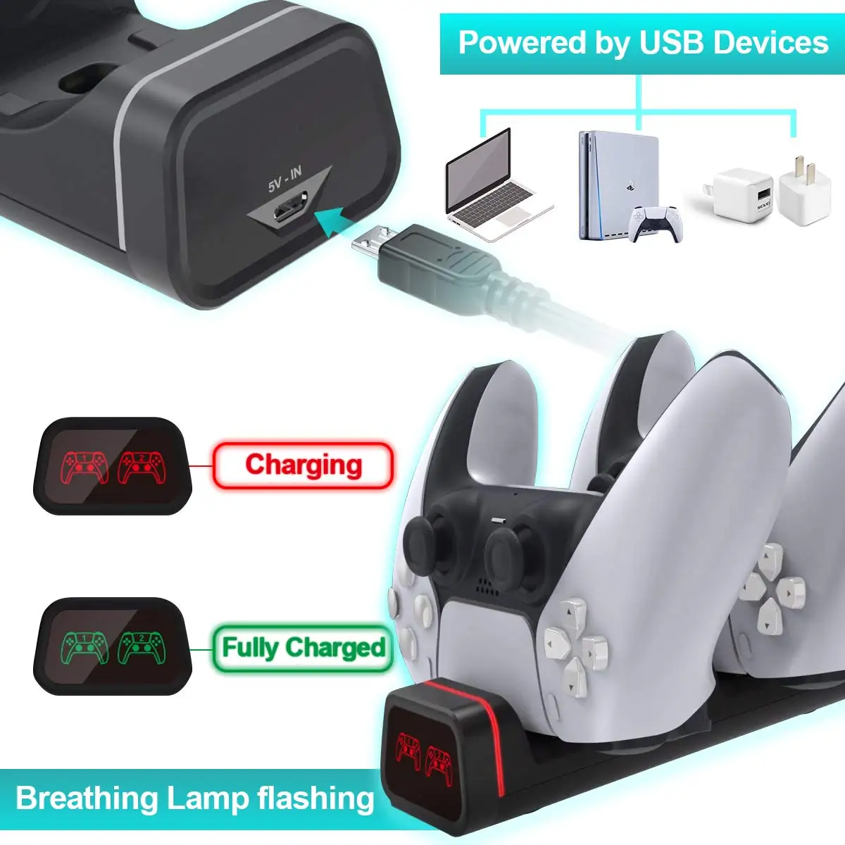 شاحن تحكم مزدوج لسلسلة إكس بوكس S ، X ، PS5 ، نينتندو سويتش برو ، وحدة تحكم جوجل ، قاعدة شحن