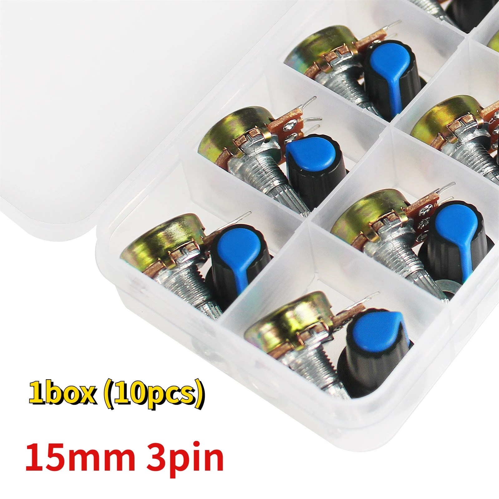 10pcs/box WH148 Linear Potentiometer 10K 1K 2K 5K 20K 50K 100K 250K 1M Resistance 15mm 3pin with Blue AG2 Knob Cap Kit