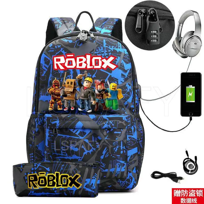 ROBLOX Backpack Anti Theft USB Charge Backpack Waterproof Women Men School Bag Teenage Girls Boys Travel Bags