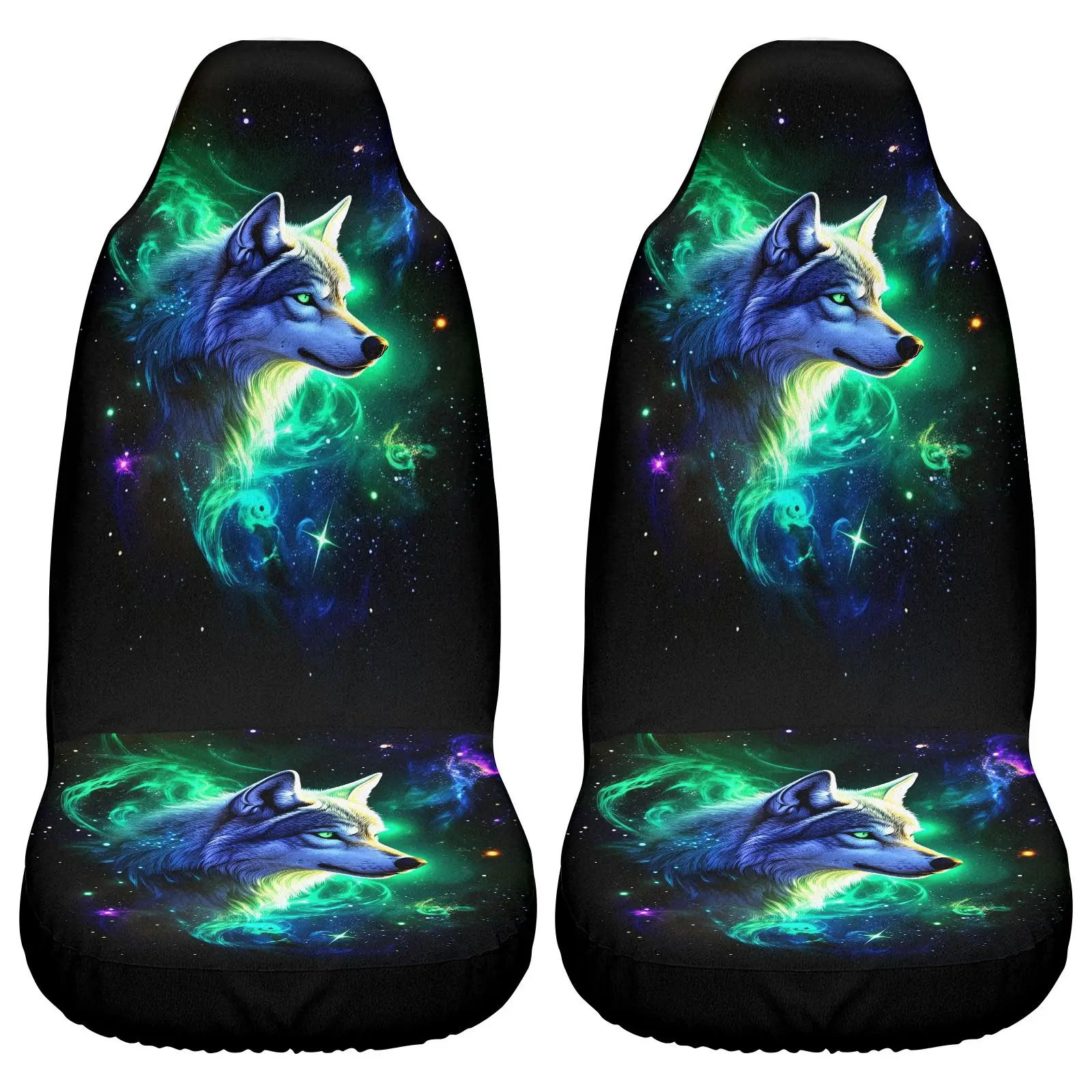 Car Seat Covers Black Wolf Galaxy Print Universal Fit For Car Interior Decoration