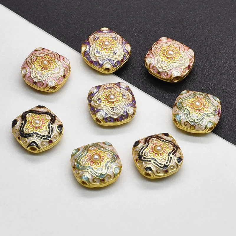 Cloisonn é Dripping Oil Enamel Four Leaf Clover Bead DIY Bracelet Necklace Car Hanging Accessories