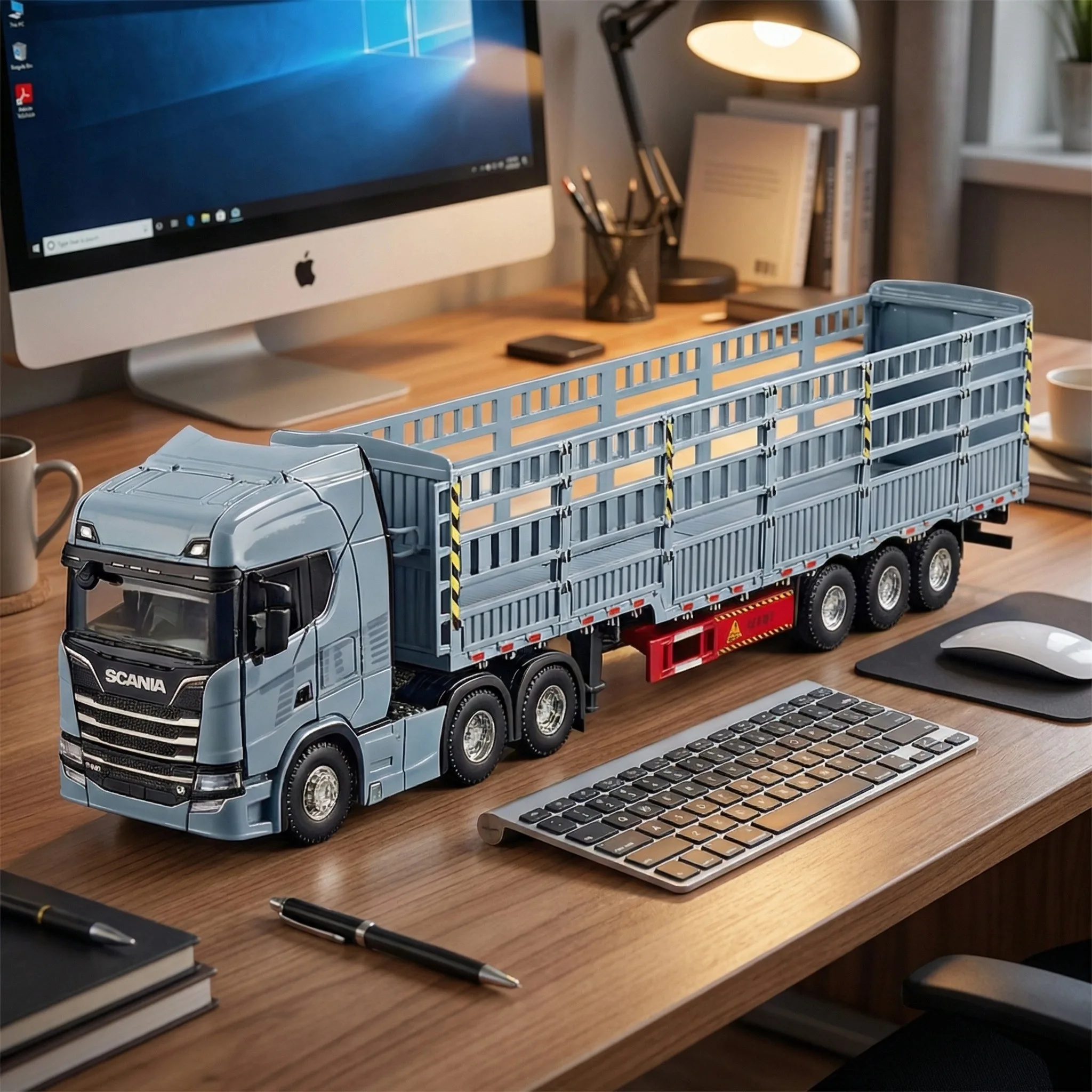

Масштабная модель 1:50 SCANIA: Двухъярусный грузовик-платформа из литого металла, украшение для дома, настольный декор, подарок
