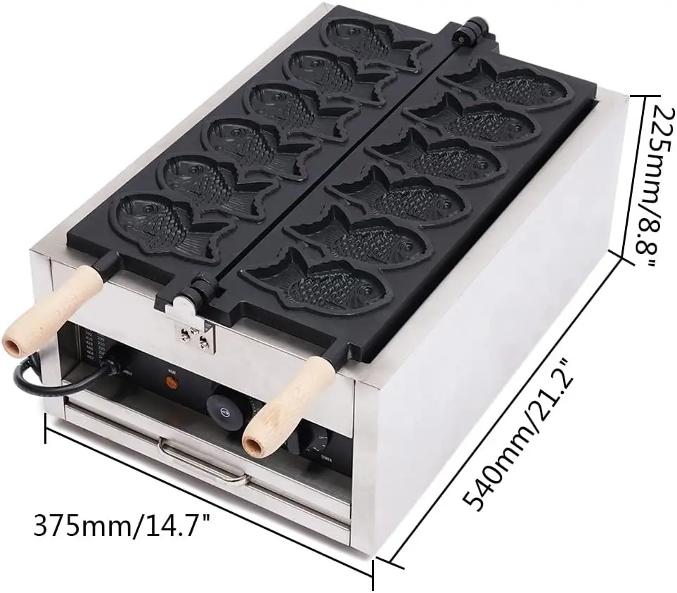 6 Pcs Taiyaki Making Machine, Non Stick Japanese Fish Type Waffle Machine 110V Electric Corn Dog Waffle Maker Hot Dog Muffin