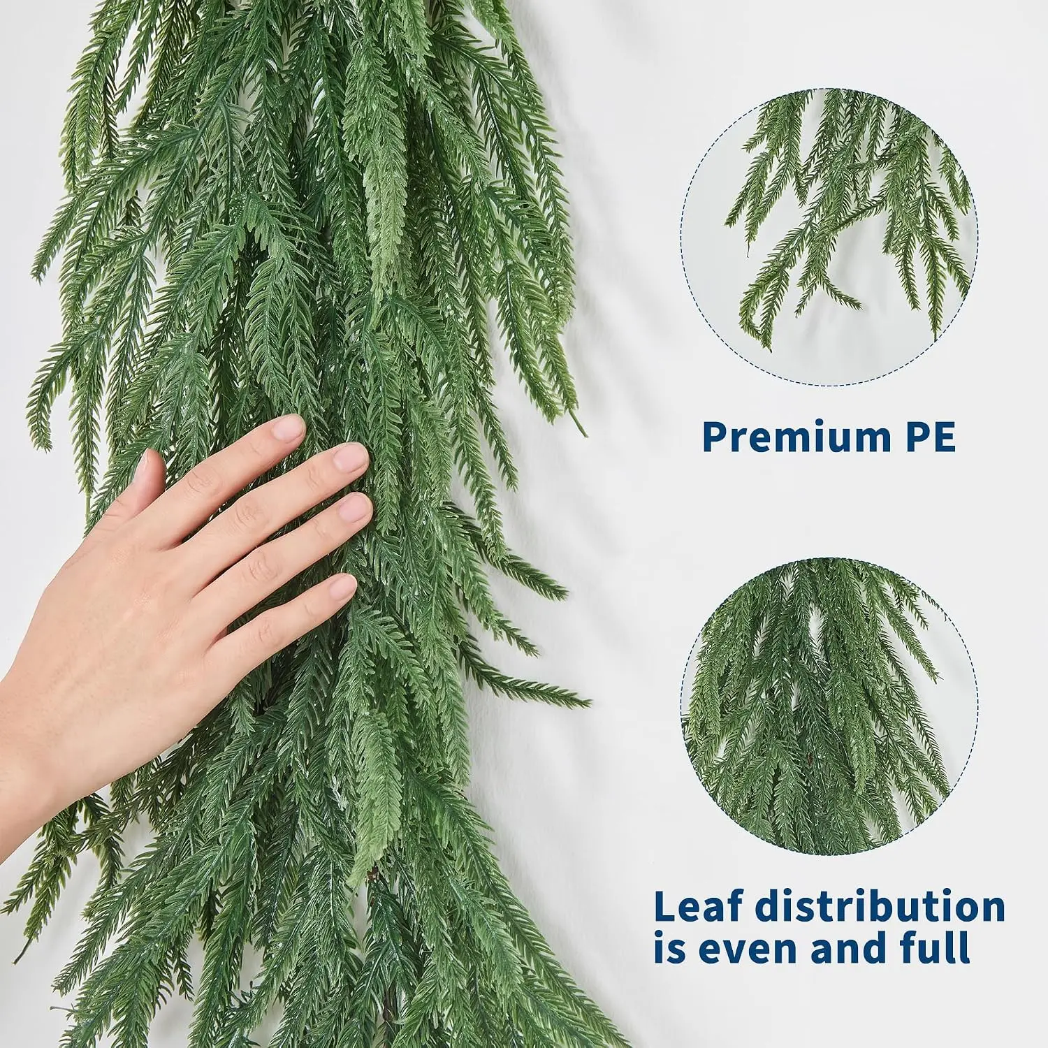 Garvee Christmas Garland 6/9ft Artificial Norfolk Pine Greenery Christmas Garland Xmas Tree Ornaments for Home Party Door Fireplace Stair Decoration