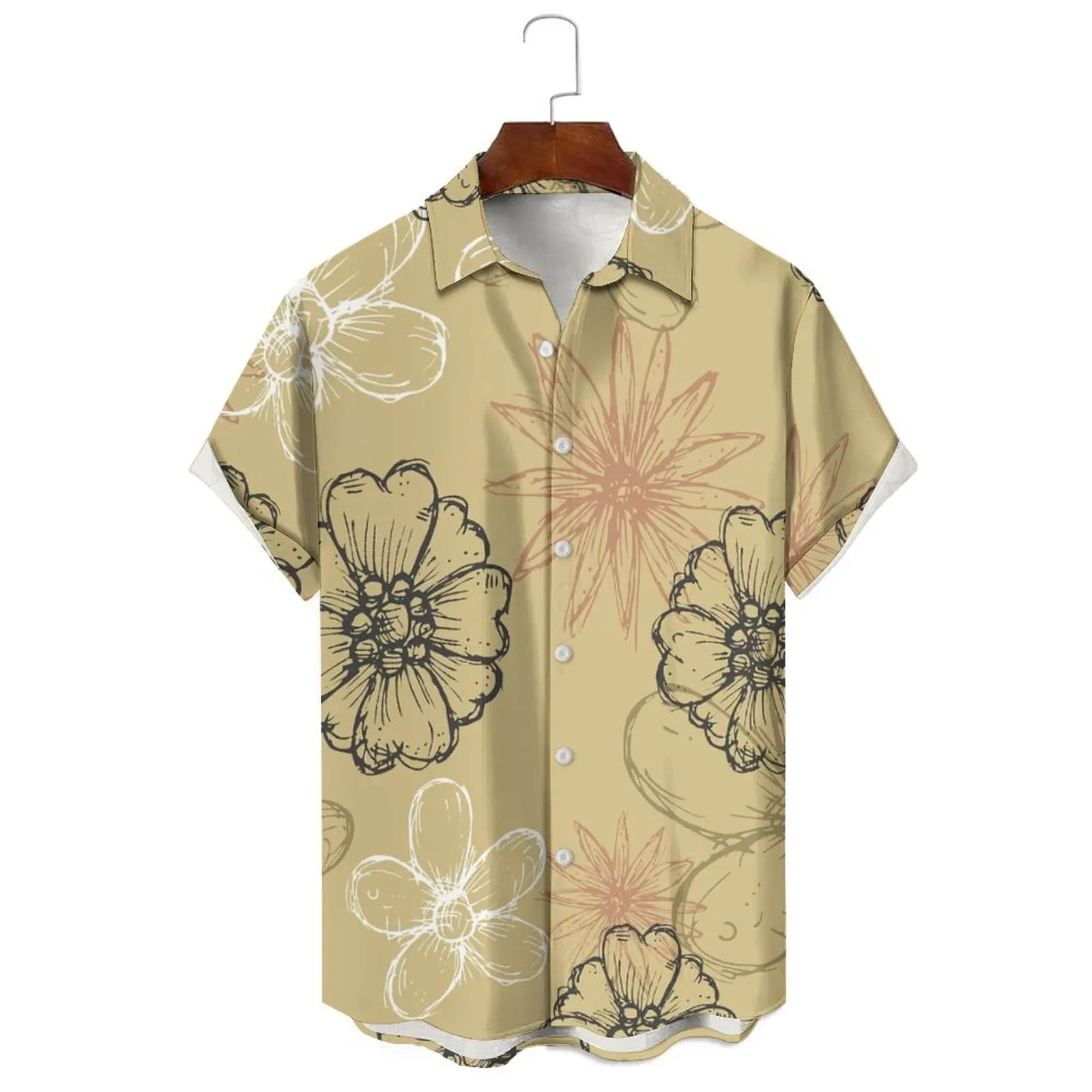 

Summer Fashion Abstract Flower Print Men/Women Simple Small Fresh Casual Loose Can Be Worn Lapel Short-Sleeved Shirt