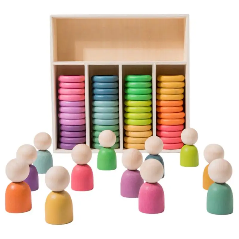 

Rainbow Peg Doll Color Matching Game Peg Doll Toys Building Blocks Stacking Game Preschool Fine Motor Skill Toy