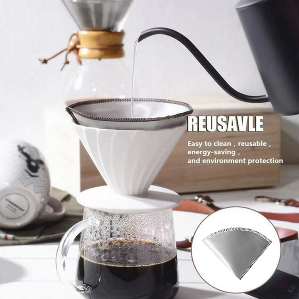 Stainless Steel Paperless Coffee Filter Reusable Pour Over Coffee Filter Tapered Trapezoidal Easy Clean Durable Washable Kitchen