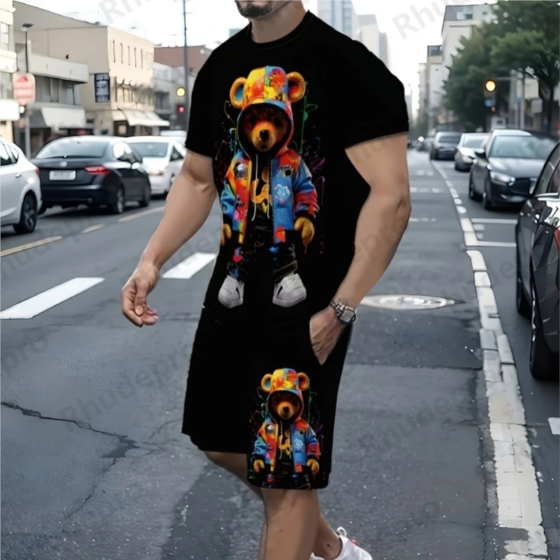 

2025 Summer New Men's Set 3D Printed T-shirt Shorts Set Casual Daily Short-sleeved Outdoor Suit Street Sports Short-slee
