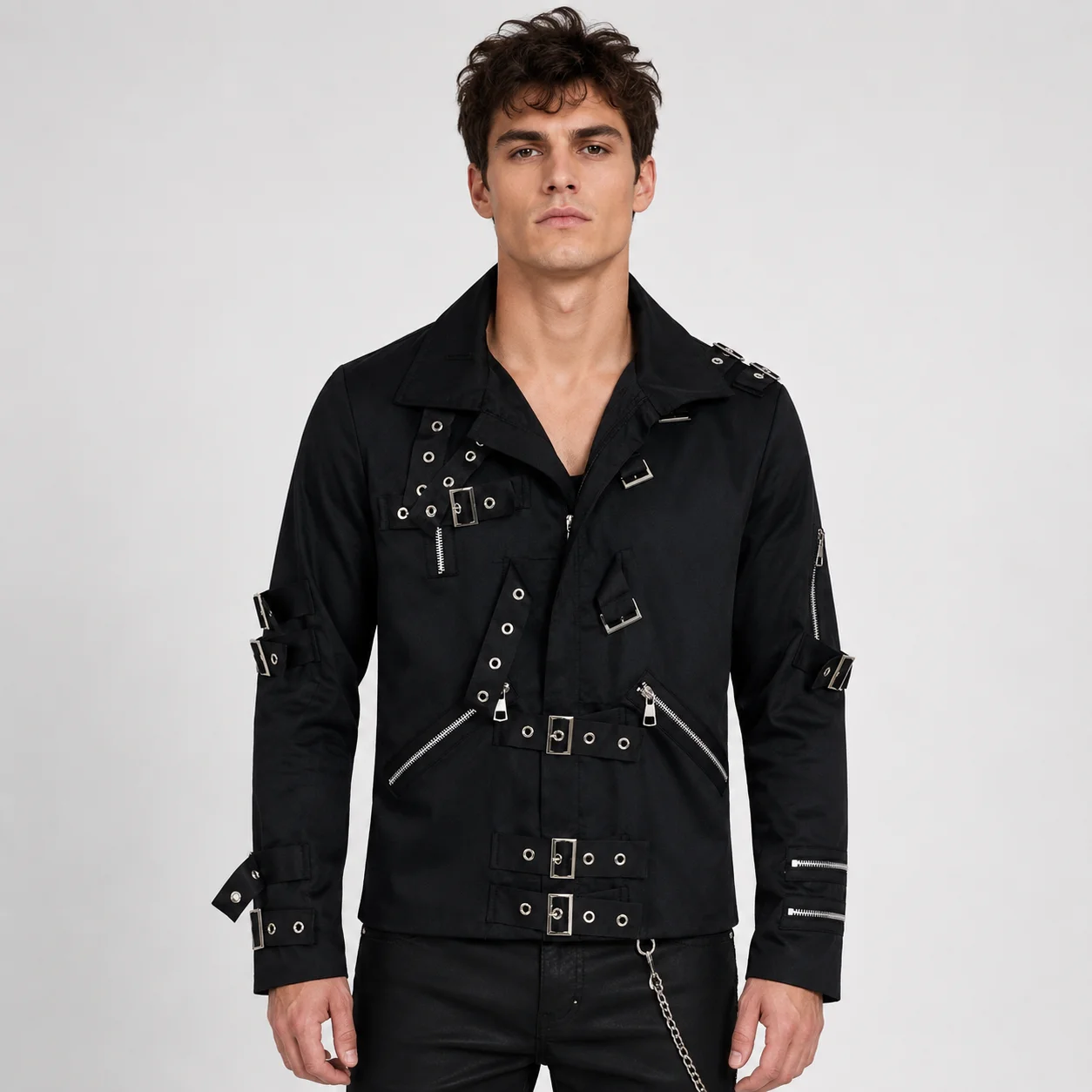 Role-player Michael Jackson BAD Punk Jacket Black Slim BAD Jacket Costume Clothing for Man Adore Stars Impersonator BAD T-shirt