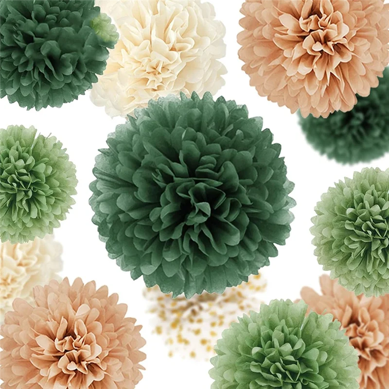 MOPHE-Für Hochzeit Party Dekorationen Set, grüne Seidenpapier Punkte Girlande, 15PCS Pom Poms String hängenden Hintergrund für Hochzeiten
