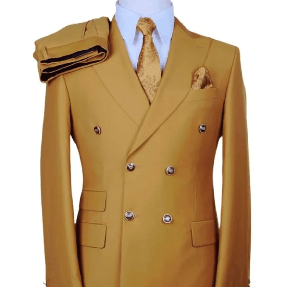 

Kaki Men Suit High Quality 2 Pieces Jacket Pant Formal Occasion Banquet Celebrity Double Breasted Male Clothing Fashion 2025