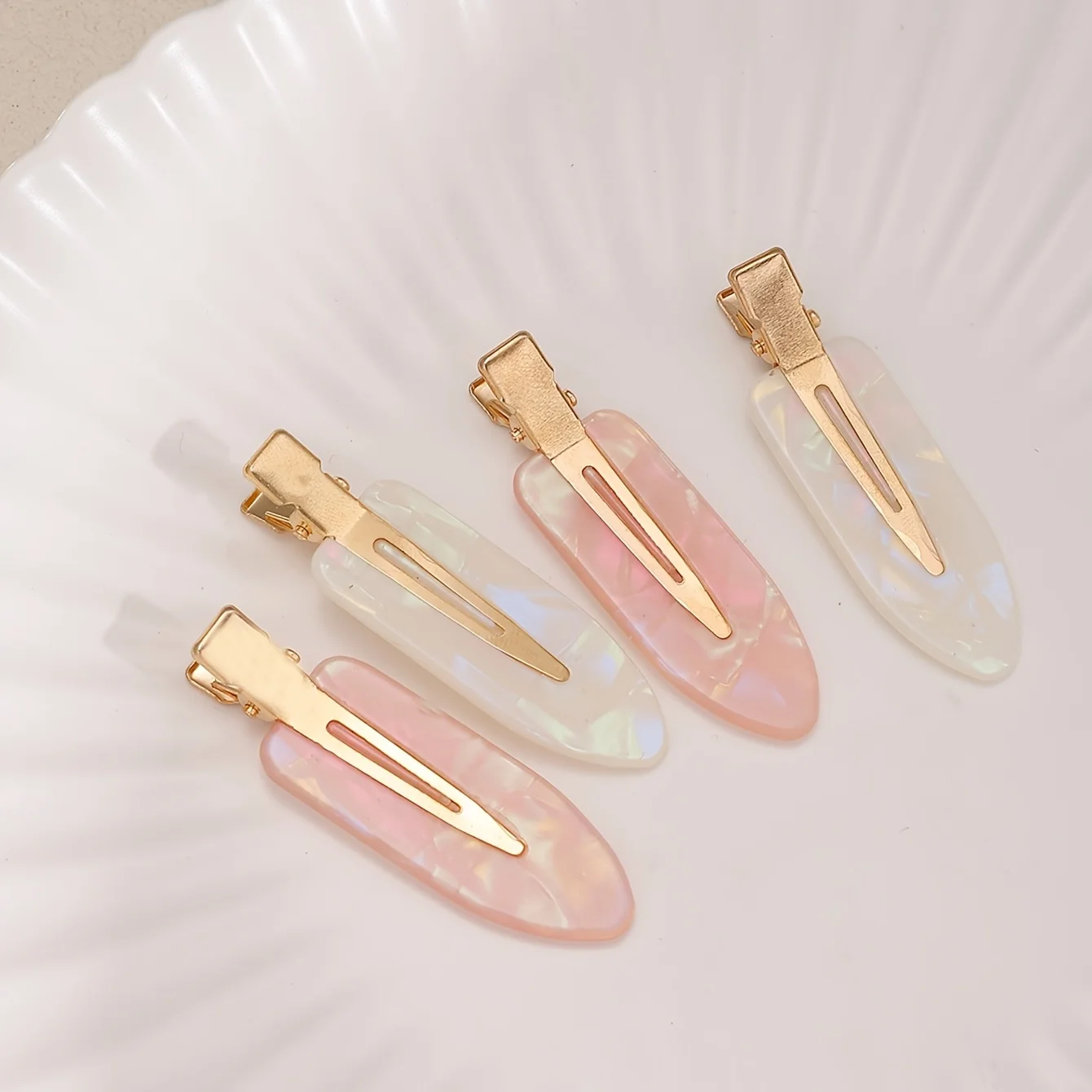 2/4pcs Elegant Mermaid Pink and White Seamless Adhesive Hair Clips for Women's Bangs and Makeup, Hair Accessoires, Hair Clip