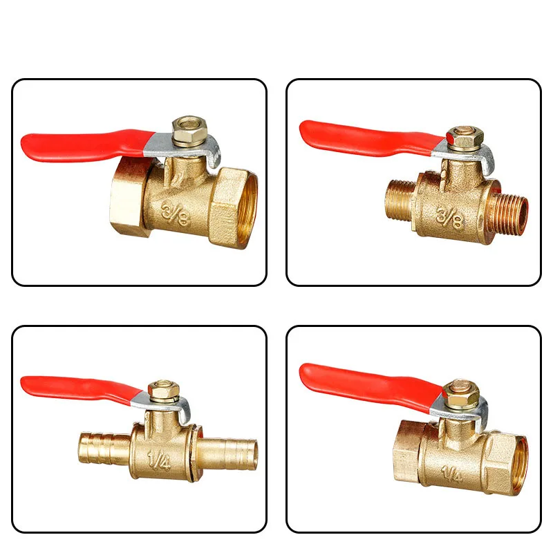 Red Handle Small Valve 6mm/8mm/10mm/12mm Hose Barb Inline Brass Water Oil Air Gas Fuel Line Shutoff Ball Valve Pipe Fittings