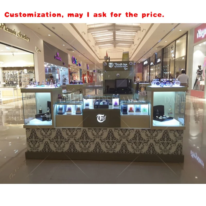

custom.High End Arab Style Perfume Bar Showcase Customized Mall Kiosk Counter Fragrance Store Furniture Customize Perfume Displa