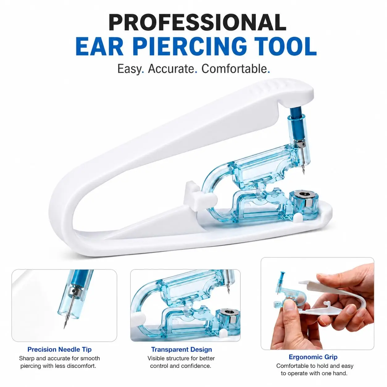 Ear Piercing Kit 8 Pcs Disposable Self Ear Pericing Kit with Ear Studs and 1Pcs Piercing Gun Aid Pierce Kit Tool
