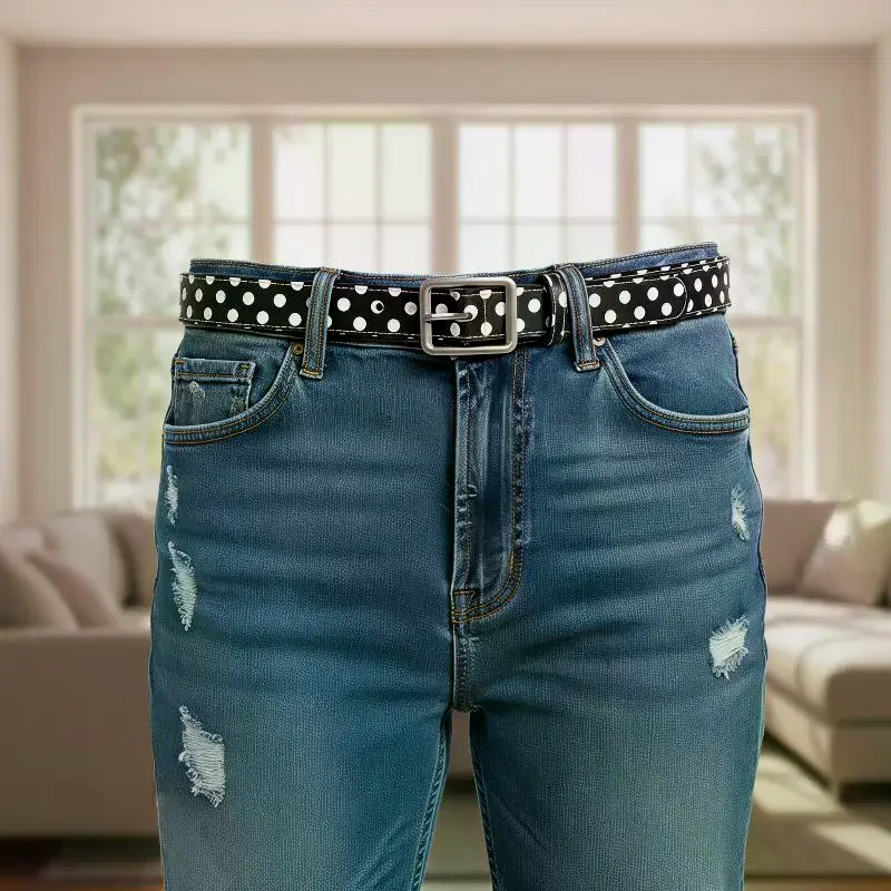 Polka Dot Faux Leather Belt Adjustable Metal Buckle Light Cute Print for Women Jeans Dresses Short Trip Outdoor Use
