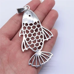 WYSIWYG 1pcs 84x44mm Antique Silver Color Big Hollow Fish Charms Pendant For Jewelry Making DIY Jewelry Findings