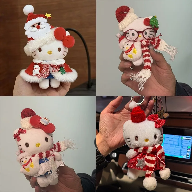 Cartoon Sanrio Kawaii Hello Kitty Christmas Outfit Plush Toy Keychain Accessories Plush Dolls Dolls Keychains Christmas Gifts