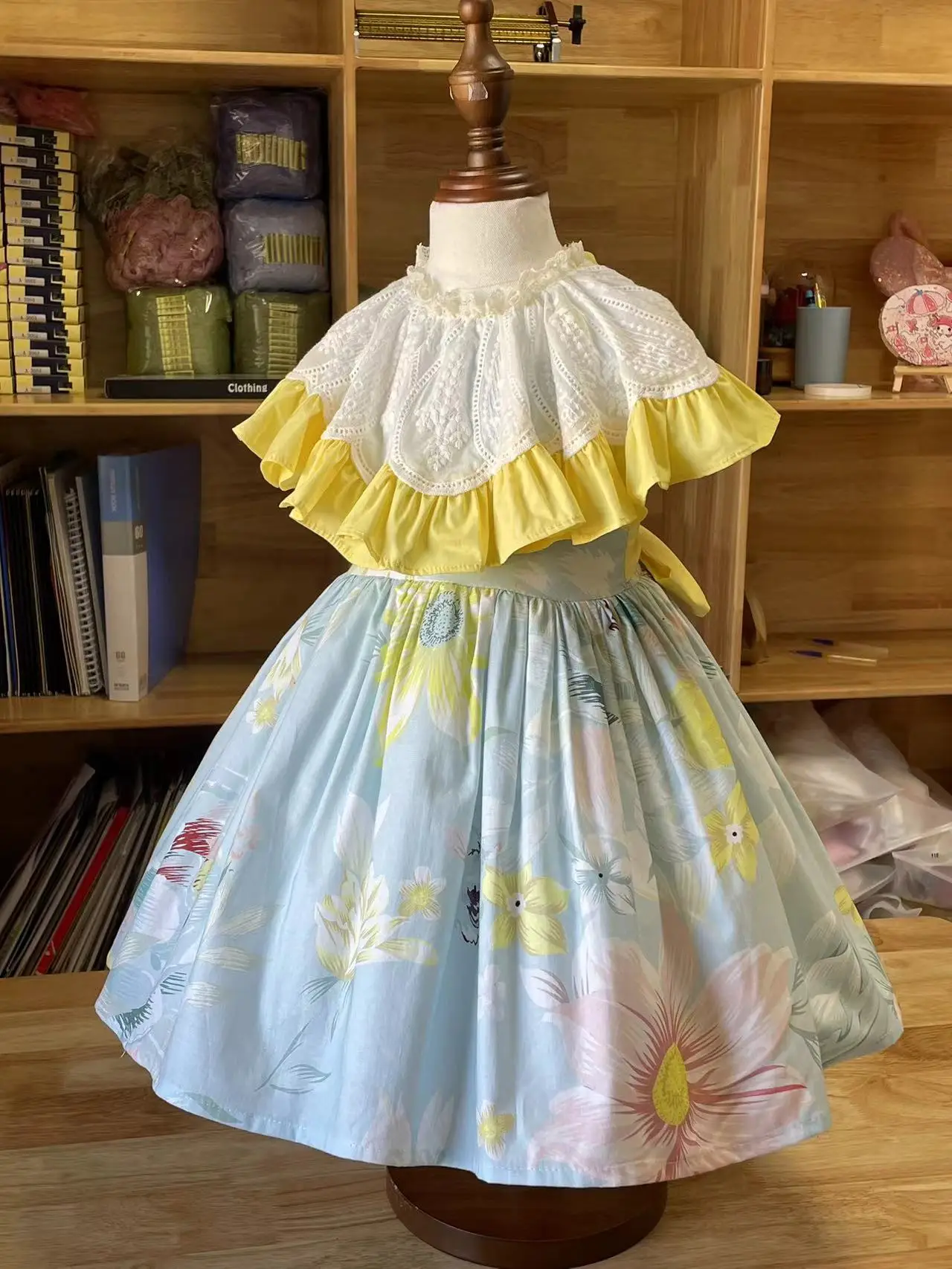 0-12Y Baby Girl Summer Rose Floral Blue Turkish Vintage Lolita Princess Ball Gown Dress for Birthday Holiday Casual Eid