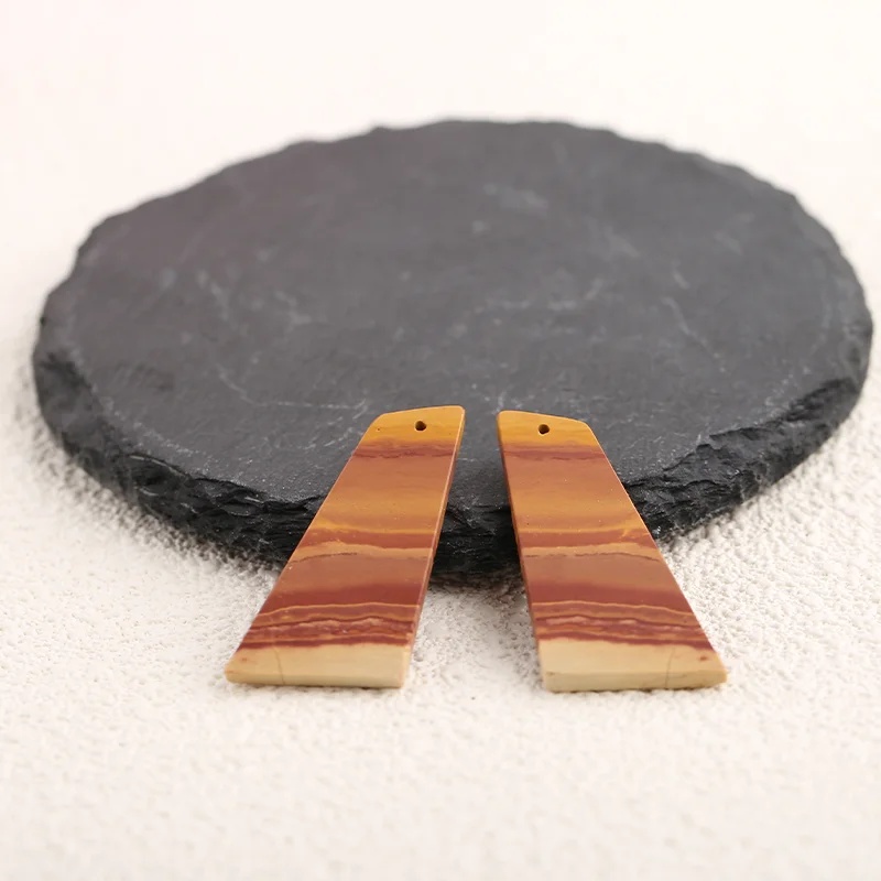 Perle de boucle d'oreille en jaspe avec image de feu en pierre naturelle, bijoux à la mode, boucles d'oreilles Intarsia pour femmes 41x10x3mm 8.2g