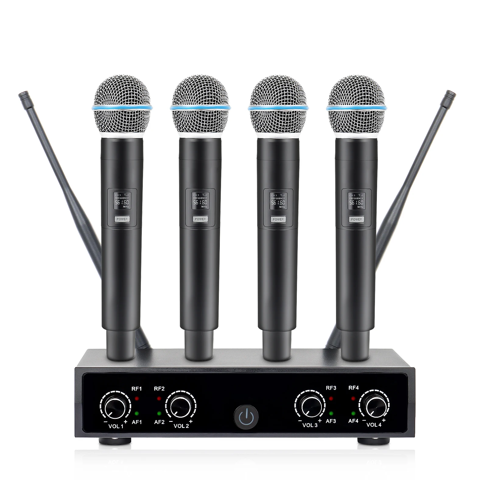 Metal UHF Wireless Microphone System Dual Channel Handheld 4 x Mic Cordless Receiver mini lavalier microphone