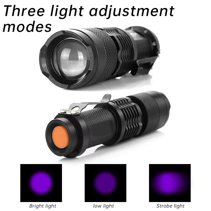 UV LED Flashlight 395nm Portable Mini Ultraviolet Torch Waterproof Zoomable Violet Light Pet Urine Scorpion Detector UV Lamp