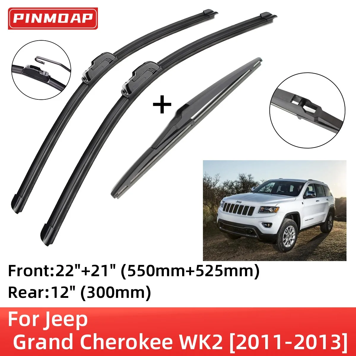 For Jeep Grand Cherokee WK2 2011-2013 Front Rear Wiper Blades Brushes Cutter Accessories J Hook 2011 2012 2013