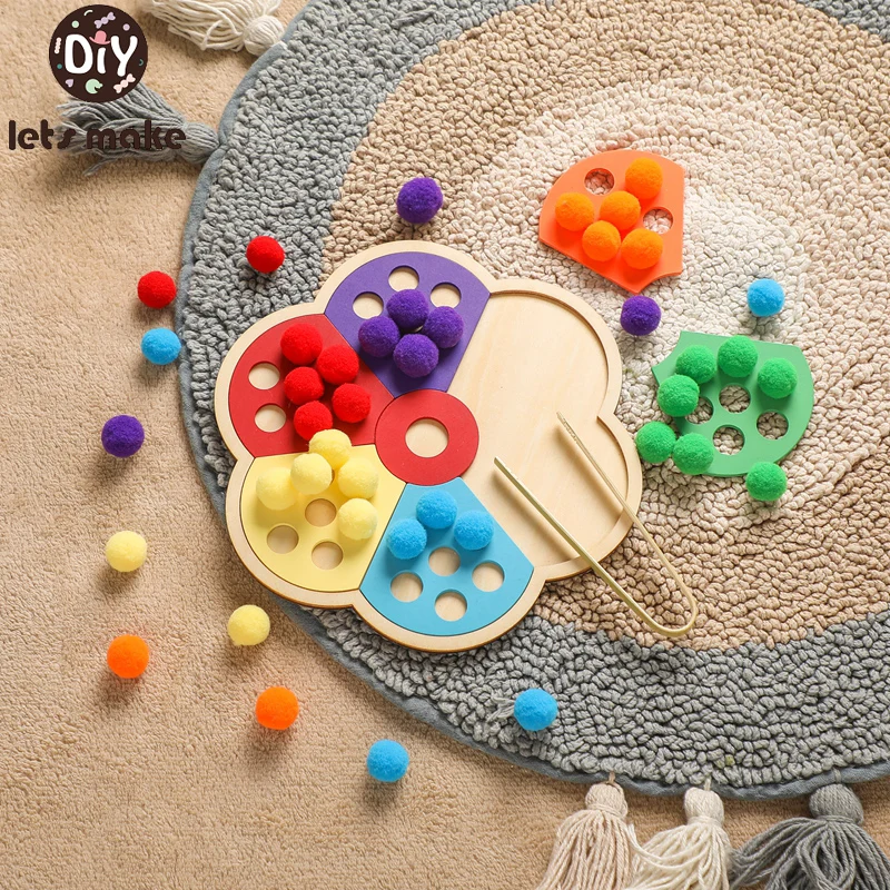 Wooden Montessori Toy Flower Shape Rainbow Board Children Fine Motor Skill Education Toy Baby Color Sorting Sensory Toy Kid Gift