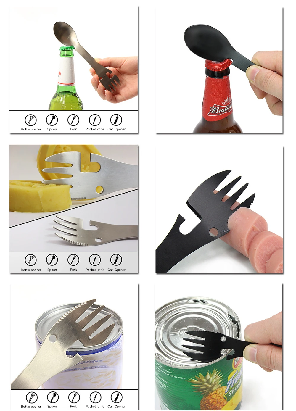 Tableware spoon multi tool can opener flatware Portable bottle cutlery multitool camp utensil fork Spork stainless steel Picnic