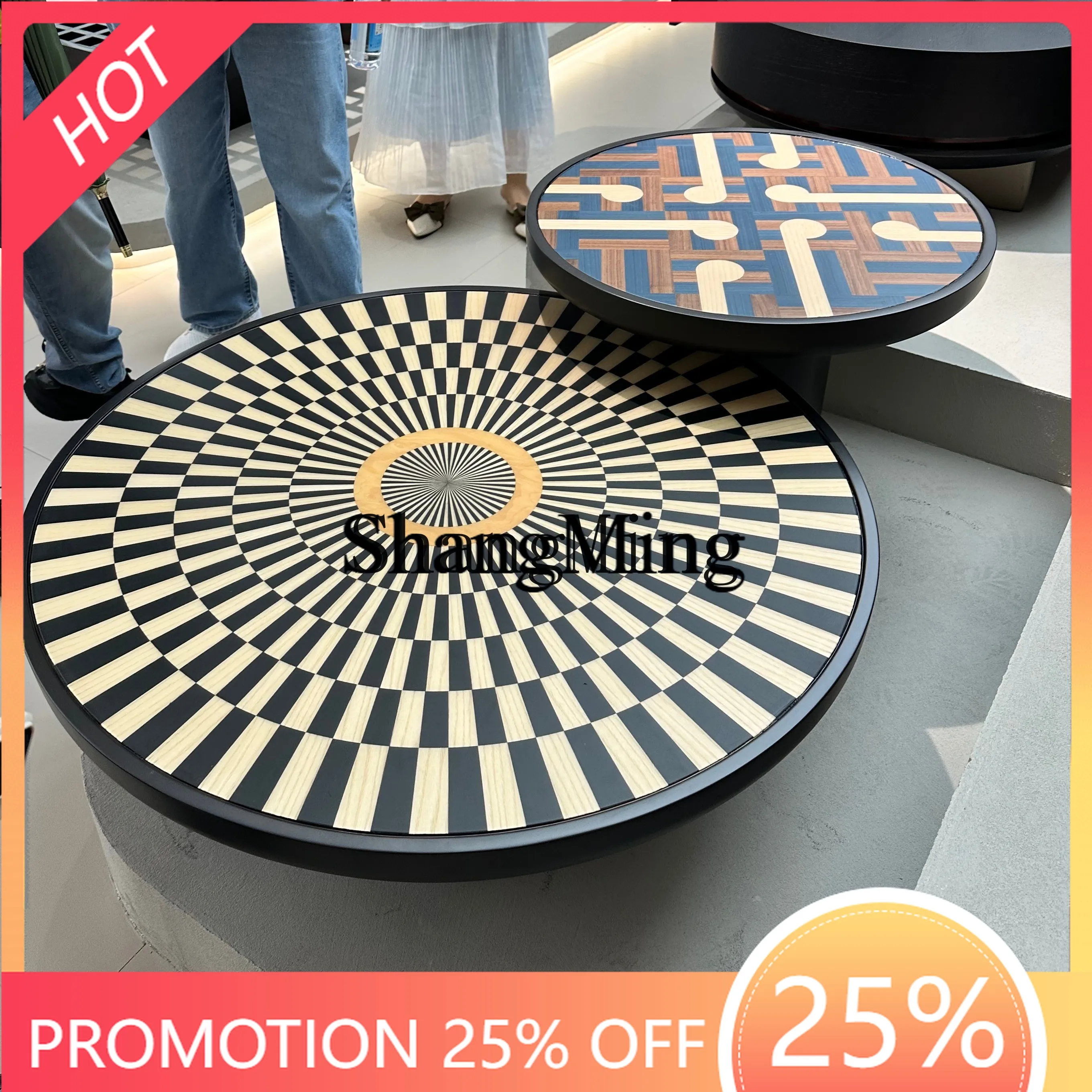 

FG good-looking Modern Light Luxury Minimalist Solid Wood Coffee Table Living Room Creative Round Coffee Table