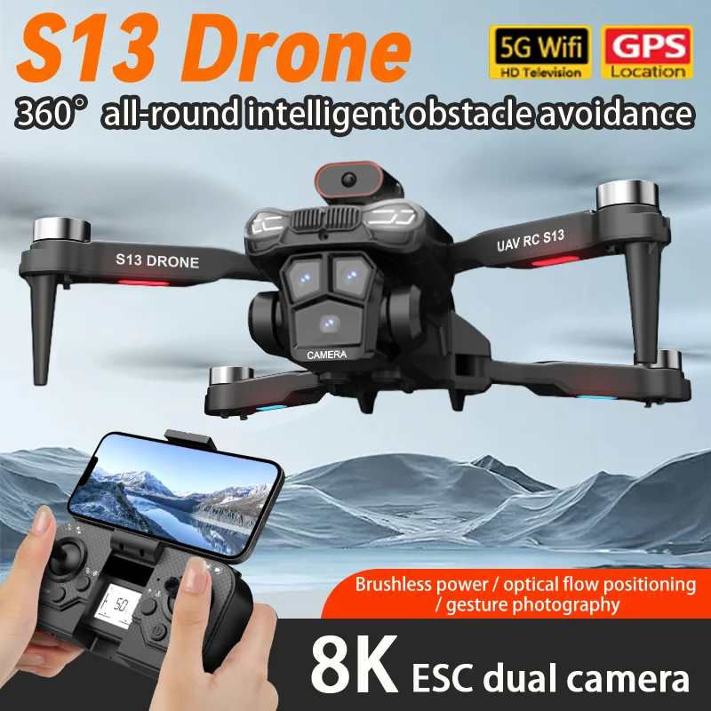 Voor Xiaomi S13 Drone 8K Professionele Dual Camera GPS FPV Borstelloze Motor Optische Stroom Zwevende Opvouwbare Quadcopter Opvouwbare Dron