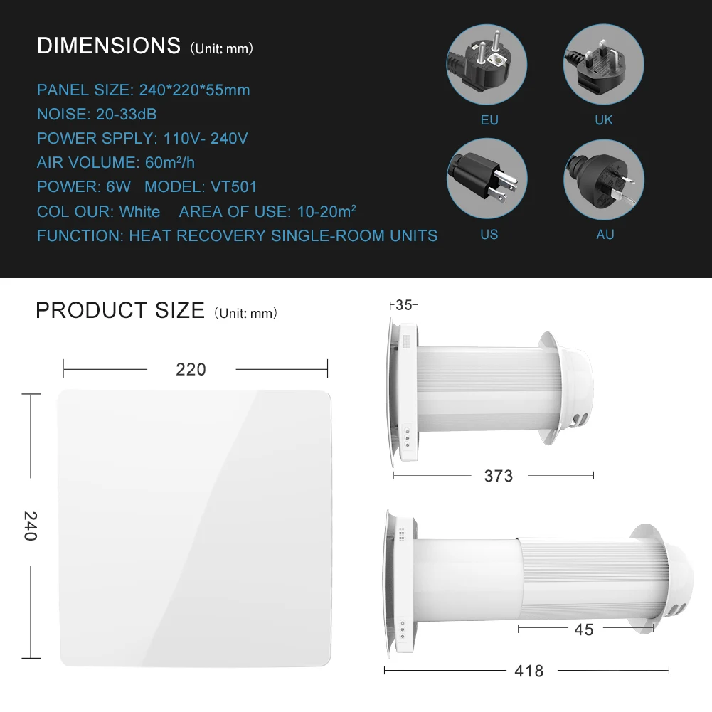 Heat Recovery Ventilation Wall Mounted Wifi Heat Excenge Recuperator Fresh Air Ventilation System For home