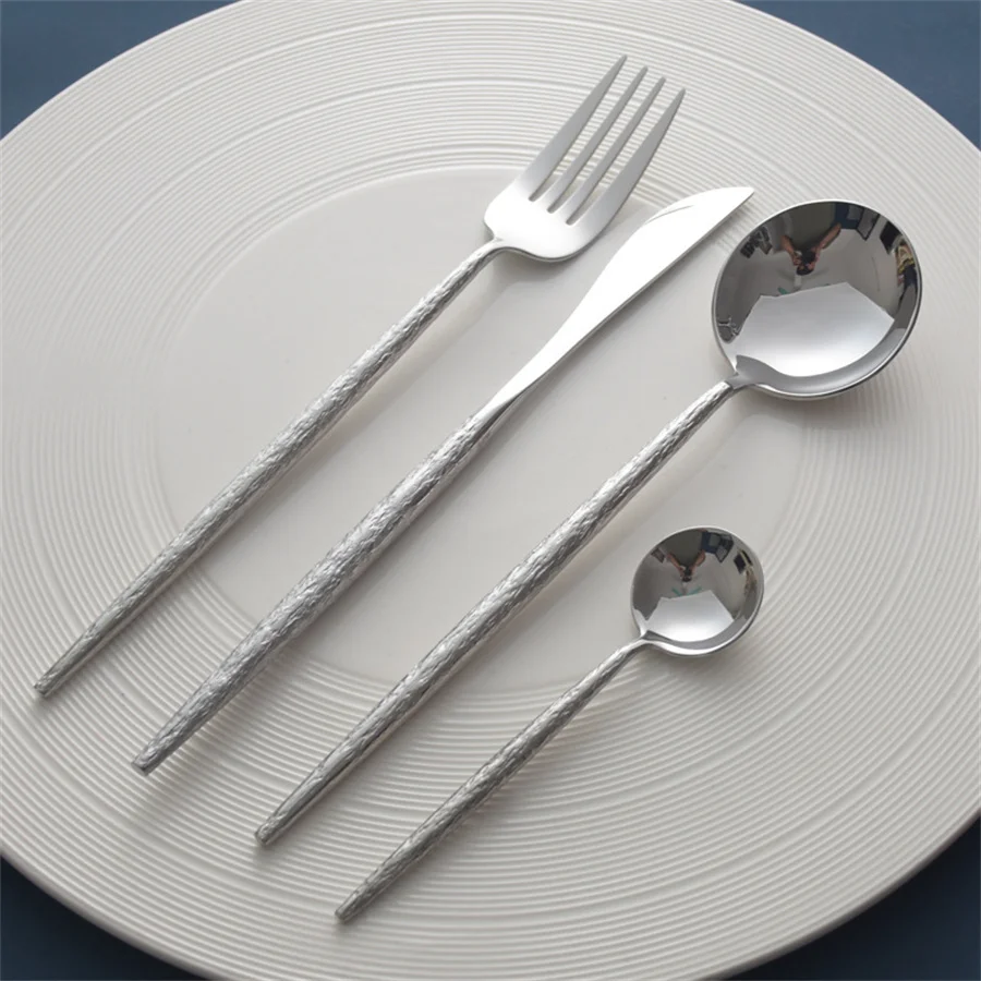 304 Stainless Steel Western Tableware Set, Ins Tree Pattern, Knife, Fork, Spoon, Household, Western, 3 Pcs