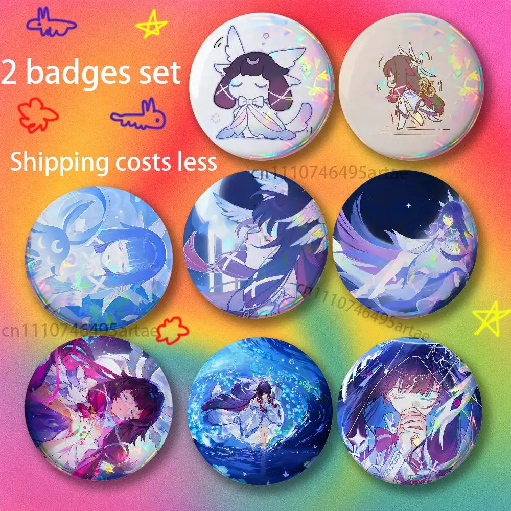 G-Genshin Columbina Impact Vintage Anime Brooches for Backpack Accessories25,32,44,58,75mm Round Enamel 2piece set Cartoon Badge