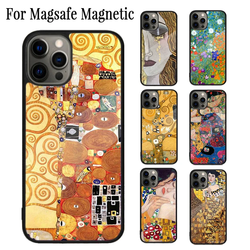 Gustav Klimt Abstract painting Magnetic Phone Case Coque For iPhone 16 15 14 Plus 13 12 11 Pro Max Magsafe Wireless Cover