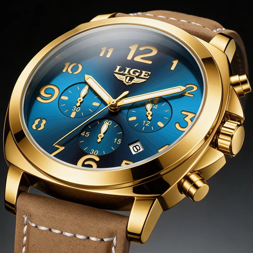 LIGE Fashion Mens Watches Top Brand Luxury Watch for Men Sports Waterproof Luminous Chronograph Quartz Wristwatch Reloj Hombre