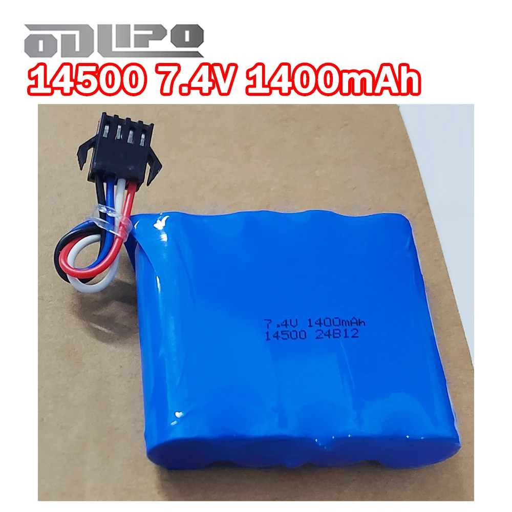 7.4V 1400mAh Li-ion Battery SM4P Plug 14500 for DE36 DE36W DE65 1809 1:16 Off-Road Vehicle 4-Wheel Drive High-Speed Climbing Car