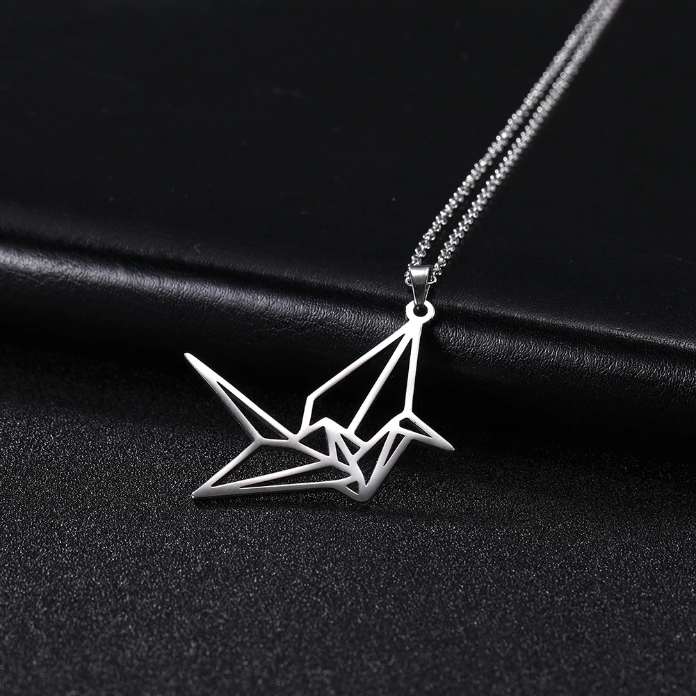 Cazador Origami Crane Hollow Pendant Necklaces for Women Girls Choker Stainless Steel Neck Chain Jewelry Birthday Gifts 2025