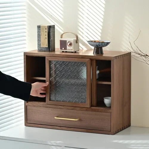 

Black Walnut Vintage Begonia Glass Antique Style Storage Cabinet