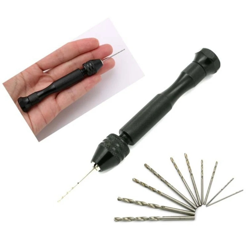 2pcs for Sharp HSS Micro Mini Twist Drill Bits Set Hole Maker Pin Vise Hand Drill with 10 Drill Bits Manual Craft Mini Drill