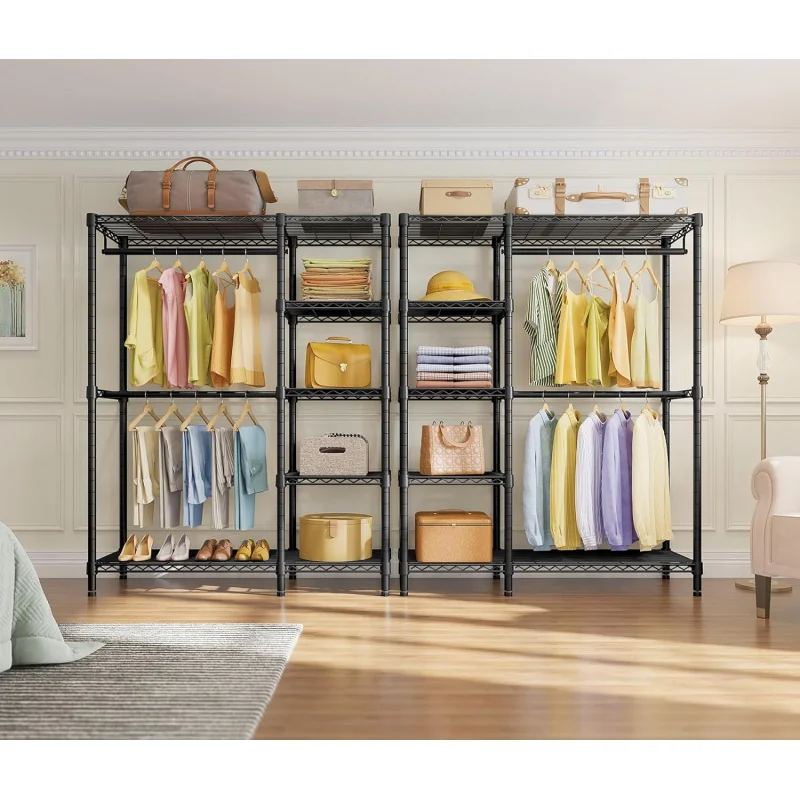 V7 Basic Garment Rack Hanging Clothes Heavy Duty Clothes Rack with Shelves, Portable Closet Rack Metal Clothing Rack 5 Tiers