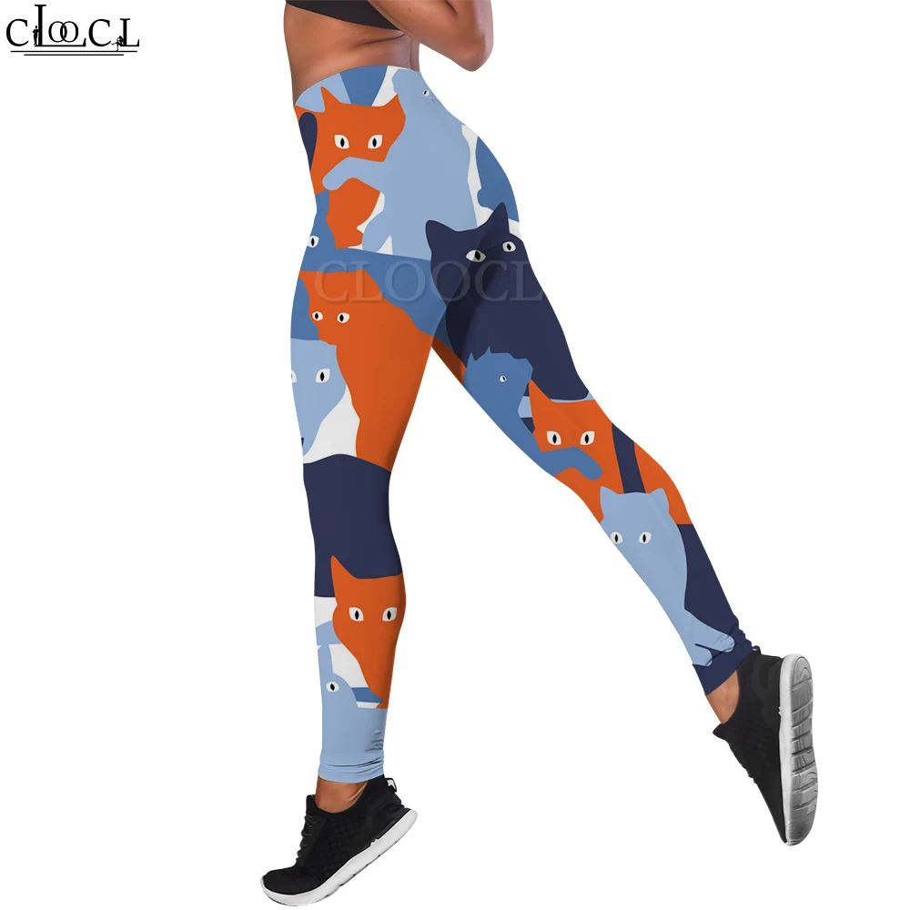 CLOOCL Legging Wanita Baru Celana Panjang Gambar 3D Pola Kucing Abstrak untuk Wanita Celana Yoga Pinggang Tinggi Jogging Push Up