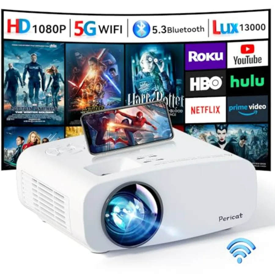 

Portable 4K Supported Mini Projector with WiFi and Bluetooth for Home Theater Outdoor Movie Native 1080P Compatible with PC HDM