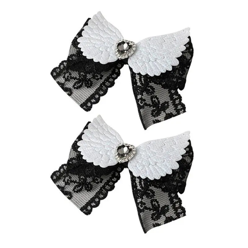 

652F Элегантная заколка для волос с бантами в форме сердца Заколка для волос с бантиками и стразами Кружевные пучки 2000-х годов