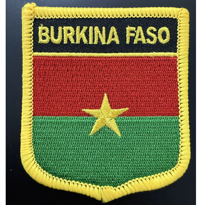 7*6cm Burkina Faso Flag Shield Shape Iron on Embroidery Patches Saw on Transfer Patches Sewing