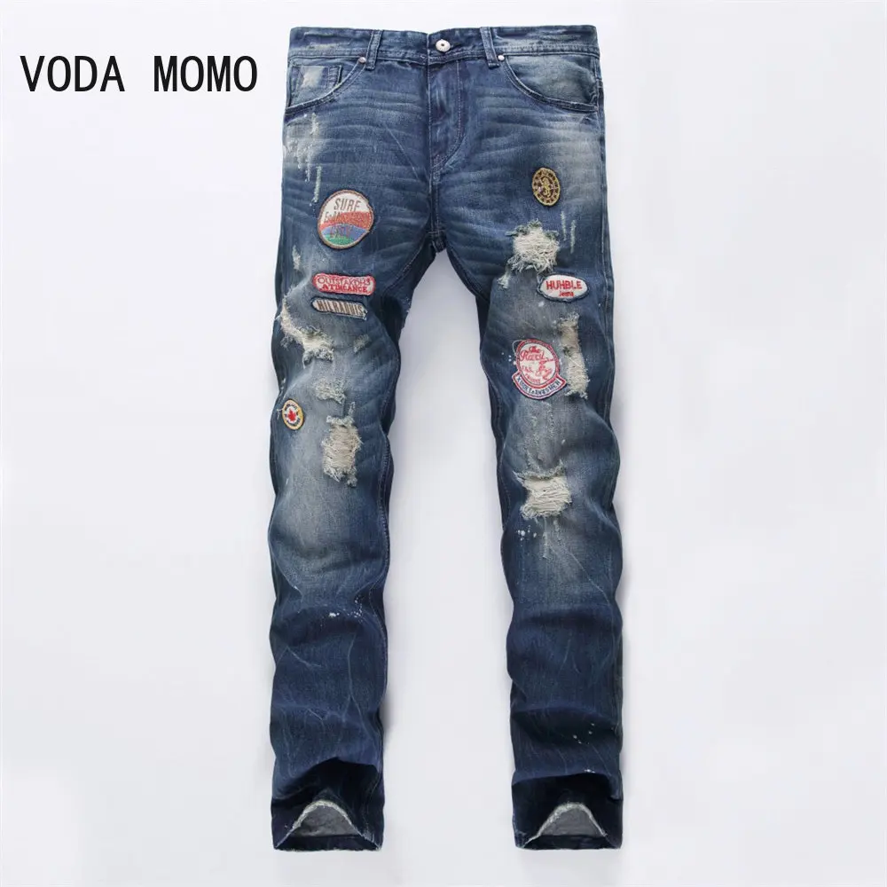 Pantaloni da uomo Streetwear pantaloni alla moda Jeans Skull Black Denim Biker Designer Casual maschile di alta qualità strappato confortevole