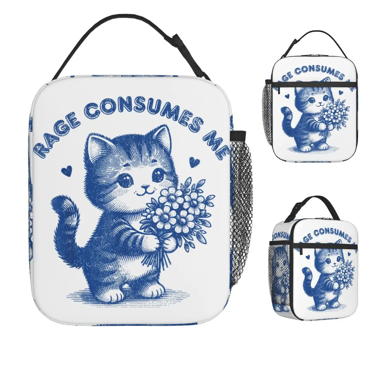 

Rage Is Consuming Me Silly Kitty Meme Сумка для обеда Пляжный ланч-бокс для унисекс Термальные сумки для обеда Оксфордская сумка-холодильник