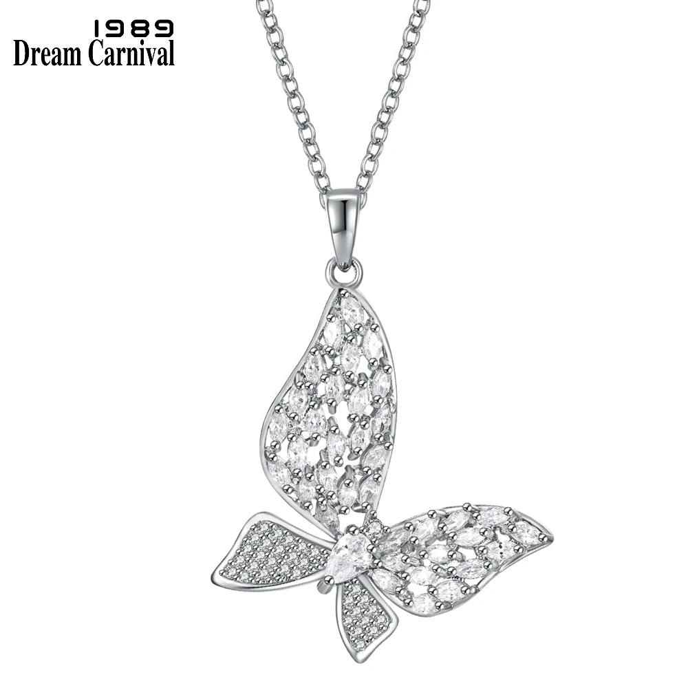 Beautiful Butterfly Pendant Necklace for Women Rhodium Plated Zircon Ins Love Wedding Jewelry DreamCarnival1989 Recommend WP6940