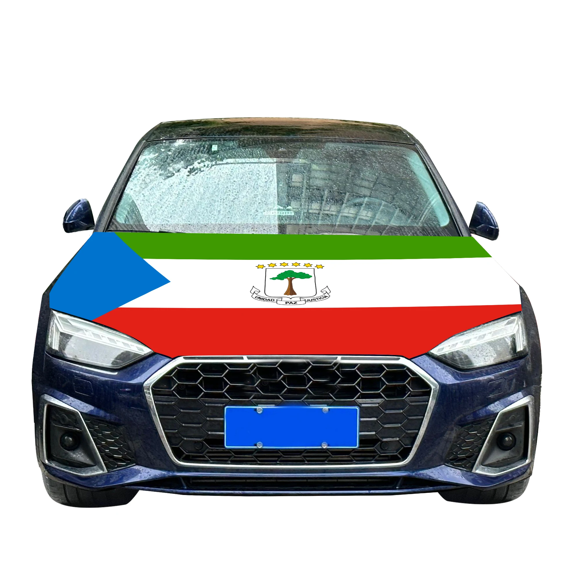 Equatorial Guinea Car Hood Cover Flag  Universal Size Elastic Polyester 120x150cm for Car Decor