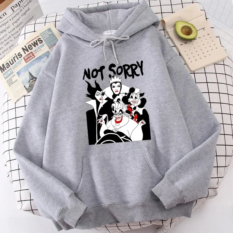 Goth Women White Hoodies Villains Bad Girl Print Hoodie Tops Harajuku Autumn Villain Queen Casual Hooded Pullovers Sweatshirts